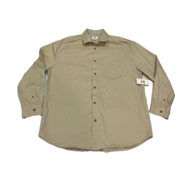 Mode of One Men's Relaxed-Fit Button-Down Twill Shirt Dark Ecru Size L - Picture 5 of 9